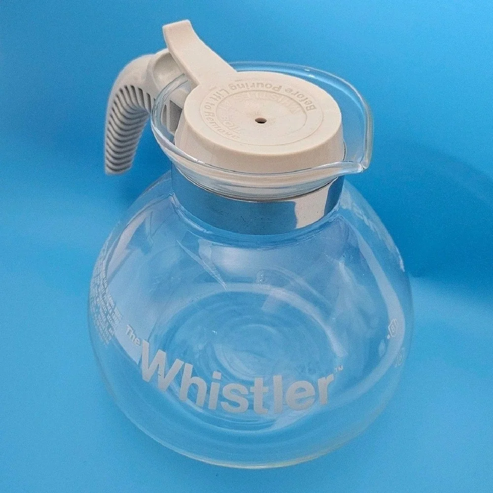 Vintage Gemco The Whistler 8 Cup Glass Tea Kettle White Handle K-16